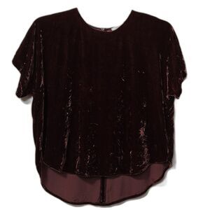 Madewell Wine Red Womens Velvet Top Crushed Short Sleeves Size Small Boxy